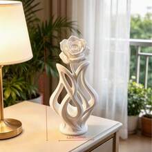 Modern Abstract Rose Sculpture White 3D Printed Floral Art Home Decor Statue Living Room Shelf Display Minimalist Aesthetic Decoration - A - View 4