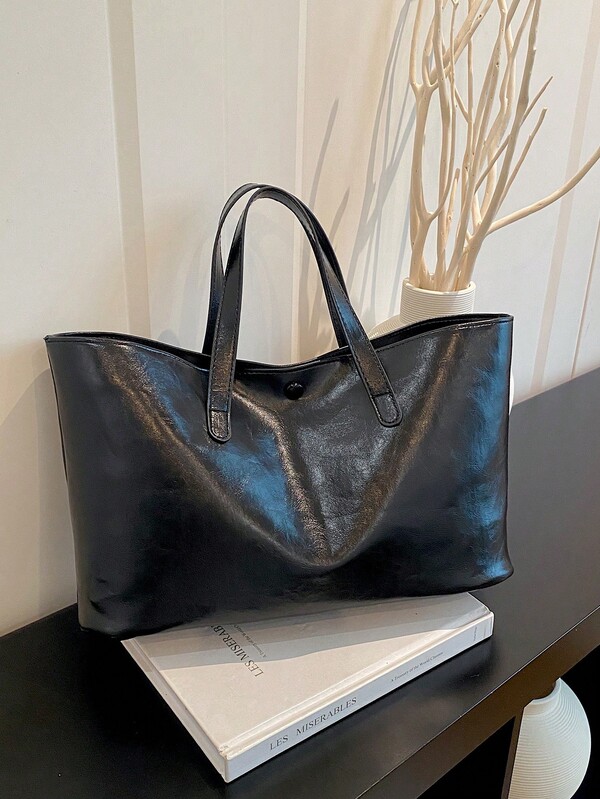 Vintage Oil Wax Leather Tote Bag For Women, Large Capacity Commuter Shoulder Bag, Minimalist Soft Material Shopping Bag, Daily Work Handbag