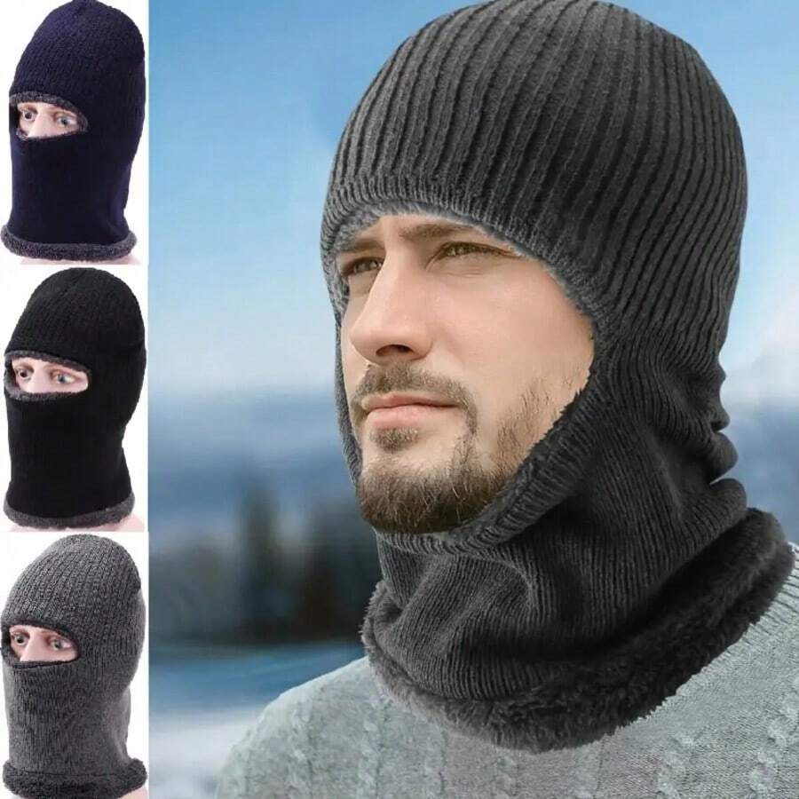 1 pieza Pasamontañas Máscara Facial Completa, Pasamontañas a Prueba de Viento para Invierno, Calentador de Cuello, Máscara Facial Transpirable a Prueba de Frío, Máscara de Esquí, Deportes al Aire Libre, Gorro de Punto de Felpa Grueso y Cálido para Invierno, Unisex, Adecuado para Uso al Aire Libre o Ciclismo (Color del Forro del Gorro Aleatorio) - A - Ver 1