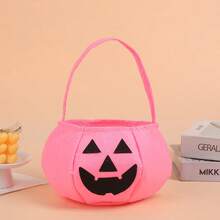 5/3/1pc Felt Jack-O'-Lantern Halloween Storage Basket With Handle, Neon Solid Color Pumpkin Face Storage Bucket, Reusable Handheld Gift Bag, Halloween Party Favor Autumn Holiday Decoration Halloween Accessory - Multicolor - View 11
