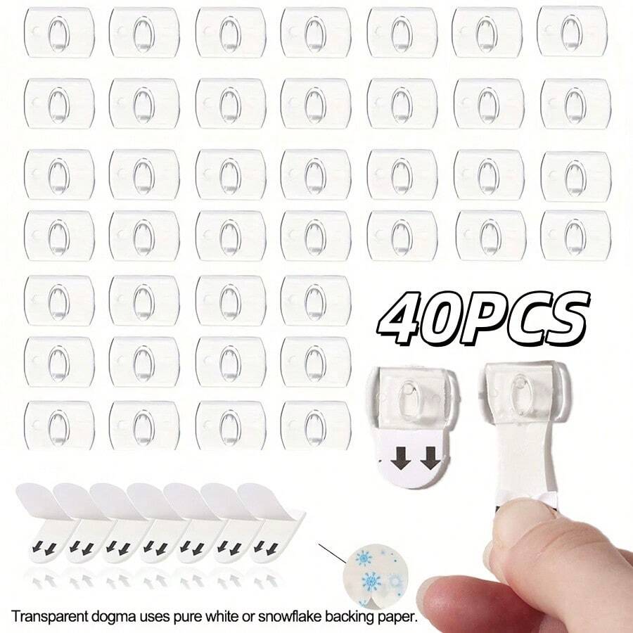 40/60pcs Strong & Removable Decorative Hooks, Damage-Free Durable Adhesive Hooks, Suitable For Kitchen & Indoor Decoration - Multi-Functional Mini Lightweight Wire Clips, Easy To Hang, Perfect For Home, Room, Party, Christmas Decoration Use.