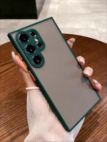 1 buah Casing Ponsel Matte dengan Warna Kontras, Transparan, Buram, Anti Sidik Jari, Tahan Guncangan, Pelindung, Potongan Bingkai Lensa Kamera Penuh, Casing Bumper Tipis Lembut, Estetis Minimalis Dua Warna dengan Tombol Anti Jatuh dan Tahan Gores, Kompatibel dengan Seri , Seri Galaxy S Ultra, Honor, Semua Model - Dark Green - View 1