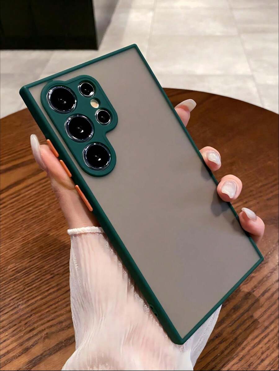 1 buah Casing Ponsel Matte dengan Warna Kontras, Transparan, Buram, Anti Sidik Jari, Tahan Guncangan, Pelindung, Potongan Bingkai Lensa Kamera Penuh, Casing Bumper Tipis Lembut, Estetis Minimalis Dua Warna dengan Tombol Anti Jatuh dan Tahan Gores, Kompatibel dengan Seri , Seri Galaxy S Ultra, Honor, Semua Model - Dark Green - View 1
