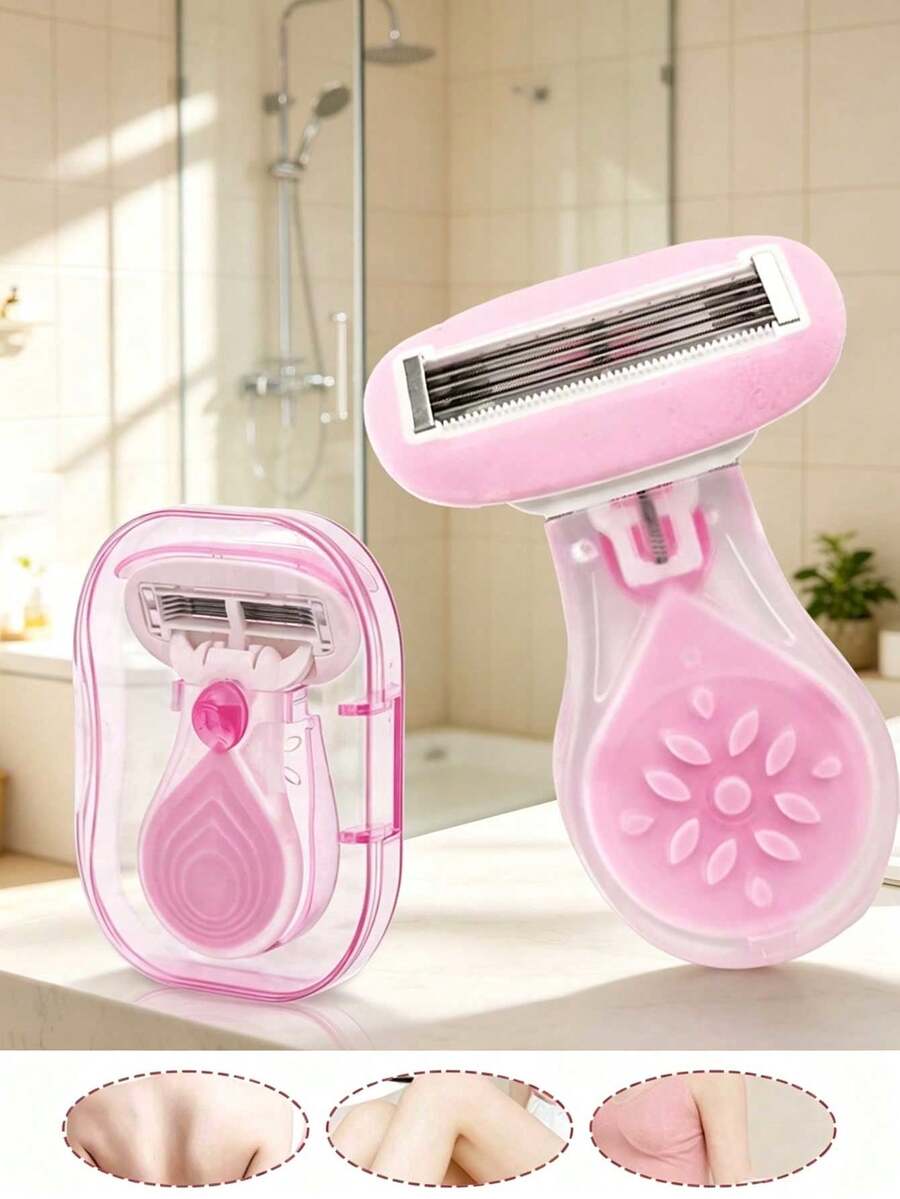 Women's Hair Removal Razor, Suitable For Underarms, Legs And Bikini Area, Portable Pink Manual Razor, Women's Bikini Manual Razor Blade Hair Removal/Shaving/5-Layer Blade, Stainless Steel Blade Replaceable Pink Razor Head, Girls Gift Travel Essential (Handle + Razor Head + Storage Box) - Multicolor - View 1