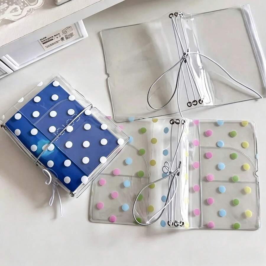 Bìa sách PVC trong suốt bảo vệ sổ tay họa tiết chấm bi, bao sách có dây thun, bìa sổ rời, bao bảo vệ sổ kế hoạch trong suốt, túi đựng thẻ nhỏ phong cách kawaii, bìa nhật ký mini, bao sách tái sử dụng, phụ kiện scrapbook thẩm mỹ - A - Xem 1