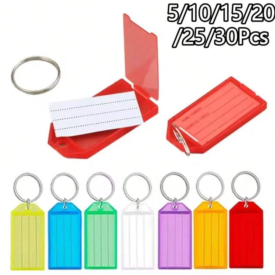 5/10/15/20/25/30Pcs Colorful Plastic Key Tags Set With Open Rings And Blank Paper Labels, Can Be Used To Mark Luggage Bags To Prevent Loss