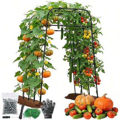 Garden Arch Trellis Climbing Plants (83" Hx 57" L), Metal Cucumber Tomato Cage, Rustproof Walk-Through Tunnel Support Pumpkin, Squash, Melon