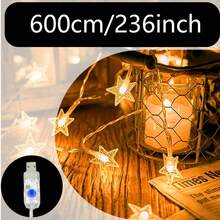 1pc USB Powered 8 Lighting Modes LED Star String Lights, Suitable For Holiday, Party, Birthday, Wedding Decoration, Girls Bedroom Wall Decor, Outdoor Garden Yard Decoration LED Fairy String Lights - Transparent Stars - View 11