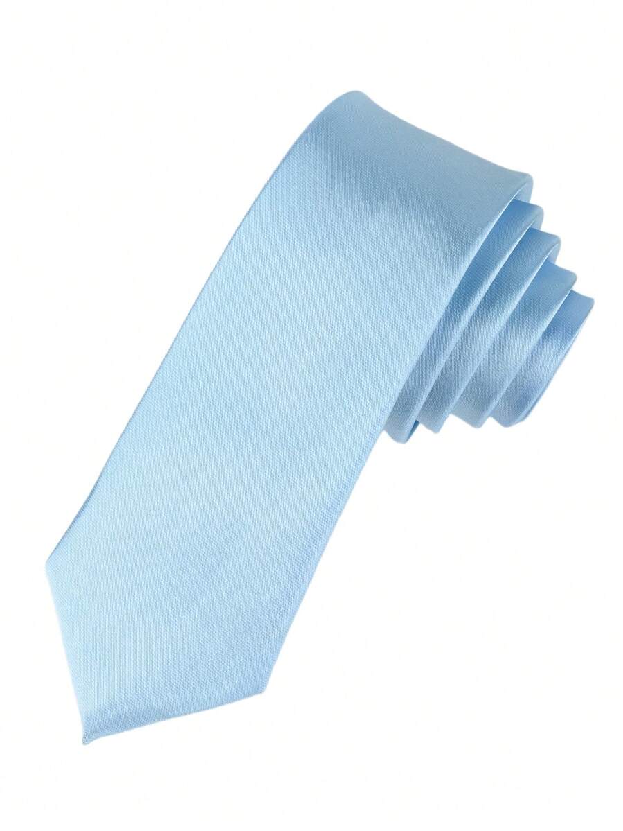 1pc Men's Solid Color Necktie, Business Formal Slim Tie (2 Inches)Men Necktie - Baby Blue - View 1