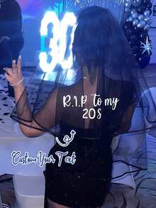 Personalized Veil,Personalized RIP 20/30/40/50 Years Old Black Veil, Farewell To My 20s/30s/40s/50s,Alternative Gothic Style,Gothic Funeral,For Weddings,Parties,Dark Party Decoration,Photo Props,Halloween,Bachelorette Party,Gift For Birthday - Multicolor - View 2