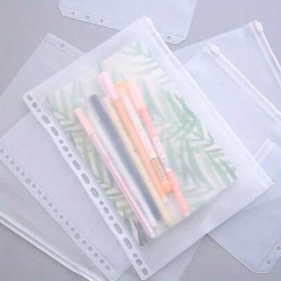 A7/A6/A5/B5/A4 5pcs/Pack Minimalist Transparent PVC Loose-Leaf File Storage Bags, Portable Notebook Accessories Zipper Pouches