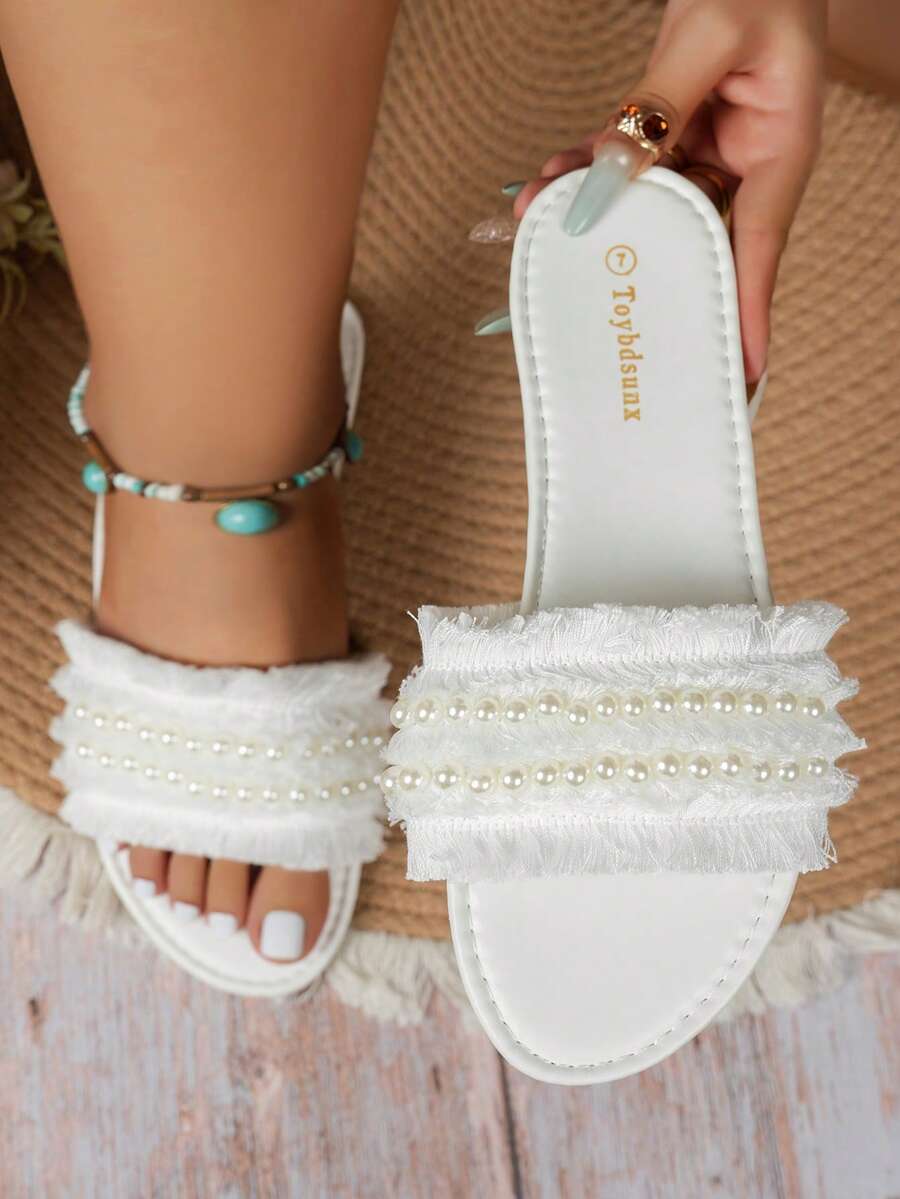 Sandalias de mujer de talla grande con diseño de alta gama nuevo de verano, multicolor, multiusos, cómodas, de moda y con caja de dedos ancha - Blanco - Ver 1