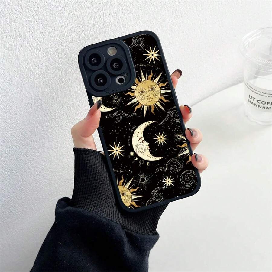 Funny Sun Moon Face Silicone Phone Case For IPhone 14 Pro Max Plus 13 12 Pro Max 11 XS X XR SE2 7 8 Plus Soft Back Cover Fundas - T-Black SHRY 2 - 查看 1