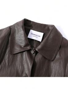 Korean Style Black Sweet Cool Early Autumn Motorcycle Jacket Button-Up Coat College Daily Travel Spring Autumn - Coffee Brown - View 2