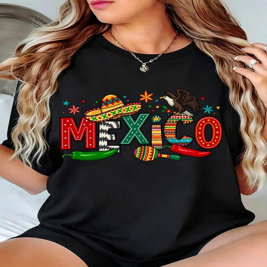 Retro Cherry Print, 100% Cotton Oversized Soft Breathable Casual Crewneck Short Sleeve Top, Summer Vibes Streetwear Kawaii Aesthetic Women's Fashion - 黑色 - 查看 1