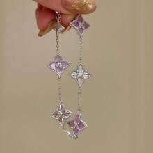 1pc Fashion Elegant Elegant Exquisite Luxury Sweet Personalized Niche Design High-End Cubic Zirconia Four-Leaf Clover Second-Hand Suitable For Women's Daily Wear - Silver - View 7