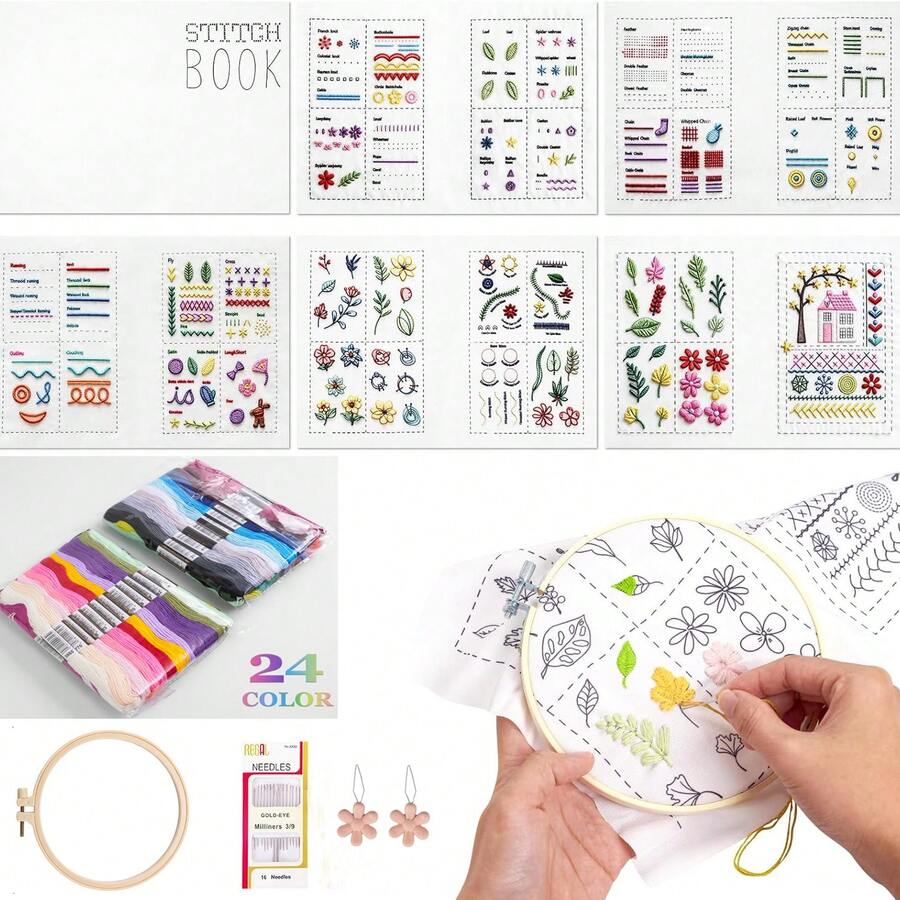 LAMYA DIY Embroidery Stitch Guide And Portable Sewing Kit, Includes Linen Fabric And Creative Patterns, Suitable For Beginners And Craft Enthusiasts, Not For EU Market