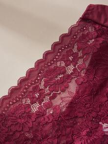Rosiemei 1PC Plus Size Women's Burgundy Sexy Lace Lingerie Summer Panties - Burgundy - View 8