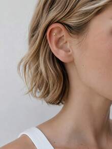 1pc Fashion 925 Sterling Silver Original Cute Bow Earrings, Pure Silver Plated 14K Gold Flat Back Piercing Ear Cartilage Low Hypoallergenic Stud Earrings, Stackable Ear Cuff Piercing Jewelry Suitable For Women's Daily Casual Wedding Wear - Yellow Gold - View 3