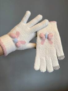 1 Pair Cartoon Plush Knitted Warm Gloves, Cute Style, Multiple Colors, Windproof And Touchscreen Compatible, Autumn And Winter - A - View 13