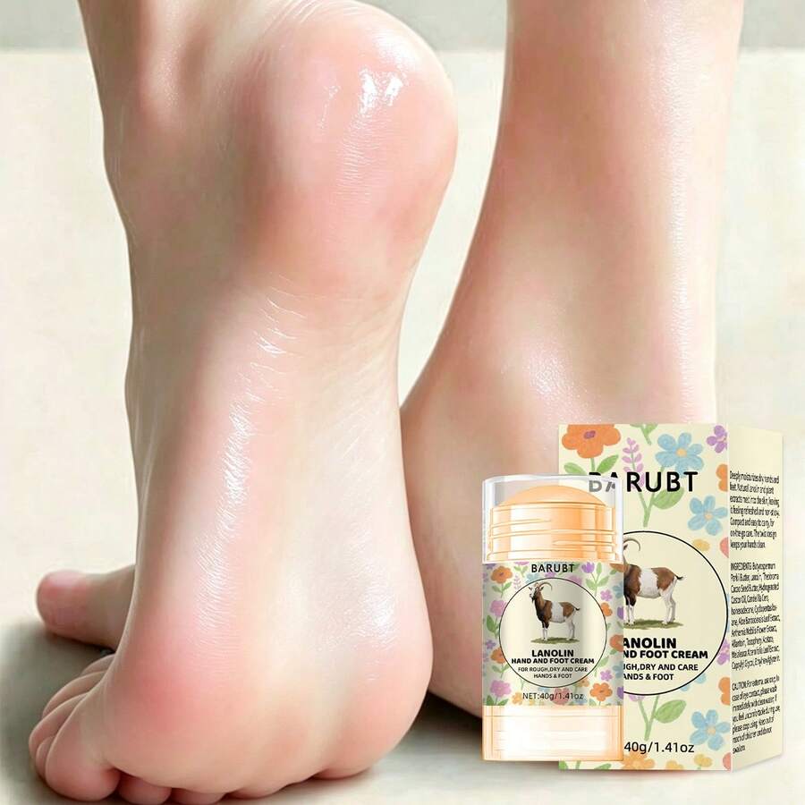 BARUBT 40克黄色羊毛手足保湿霜，快速补水，富含羊毛脂、蜂蜜、维生素E、乳木果油、茶树油、芦荟、椰子油，深层滋润，适用于手部、足部、腿部及全身肌肤，男女通用，适合所有肤质，清爽不油腻，手足护理，护手霜，护足霜，节日礼品