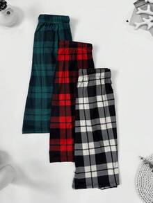 3pcs/Pack Men's Casual Plaid Pattern Lounge Pants With Side Pockets, Elastic Comfortable Drawstring Shorts, Wearable As Beach Pants And Sports Pants - Multicolor - View 8