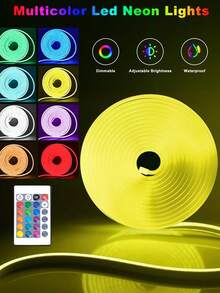 RGB LED 霓虹燈條 附遙控器，USB 供電，多色變色燈光，適合遊戲房與臥室裝飾，可彎曲 5V 霓虹燈 - ACOSH NEON，臥室霓虹燈 - LED燈帶 - 查看 4