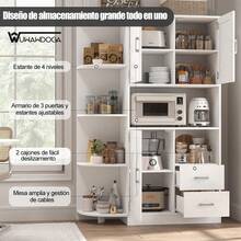 WUWAWDOGA Armario de cocina multifuncional con 2 cajones y 3 armarios Y 4 Área de exposiciones, Blanco - Blanco - Ver 3