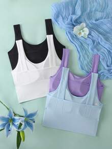 Women's Seamless Wire-Free Sports Bra With Removable Padding, Solid Color Knit, Summer Sports Support Bra - Multicolor - View 3