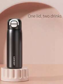 1pc Stainless Steel Insulated Water Bottle With Fashionable Dual-Use Lid, Suitable For Outdoor And School, Unisex - Multicolor - View 3