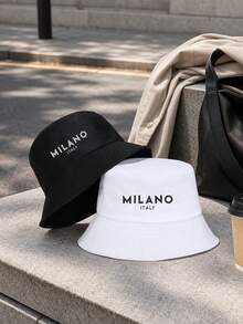 2pcs/Set Colorful Unisex MILANO Letter Pattern Couple Bucket Hats, Suitable For Outdoor Travel, Beach Vacation, Sun Protection, Holiday And Casual Fashion Matching, Best Holiday Gift - Multicolor - View 3