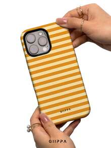 GIIPPA 1件棕色橫條紋圖案設計手機殼，適用於Phone 17 Pro Max，相容於Phone 16 Pro Max、15 Pro Max、14 Pro Max，韓系高端時尚趣味手機殼，相容於11/12/13/14/15/16 Pro Max Plus，優雅設計男女皆宜，聖誕節、情人節、復活節、婚禮季與生日送女友的完美禮物 - 棕色 - 查看 4