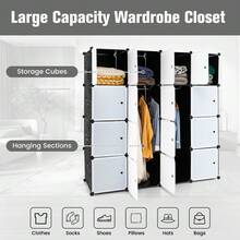 16-Cube Modular Storage Unit With 16 Doors & Dual Hanging Rods – Portable Wardrobe Closet For Clothes, Towels, Books, And Small Household Items – Stackable 4*4 Tier Organizer With Sturdy Frame And Smooth-Glide Doors - Black - View 5