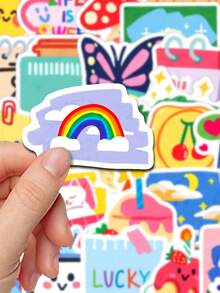 50pcs Ins Style Floral Cake Stickers, Graffiti Vinyl Decorative Stickers For Luggage, Water Bottle, Skateboard, Helmet, Self-Adhesive - Multicolor - View 4