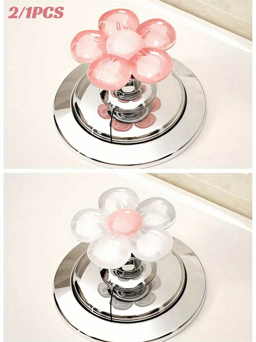 2/1pc Elegant Flower-Shaped Toilet Flush Button, Drill-Free Installation, Suitable For Bathroom Decor