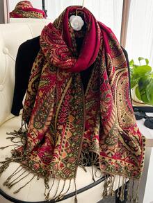 1pc Women's Cashew Nut Jacquard Fringed Scarf, Women's Muslim Headscarf, Soft And Lightweight Shawl, Elegant Headscarf For Daily Travel, Shawl - Multicolor - View 7