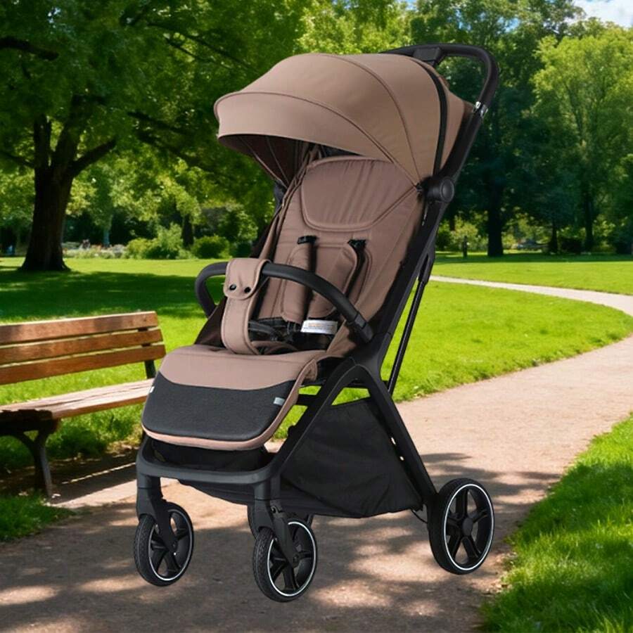 Lightweight Stroller, Foldable Stroller, Extended Sun Canopy With Zipper, One-Touch Series, Adjustable Backrest, Easy To Carry, Ideal For Travel - 棕色 - 查看 1
