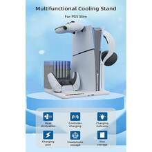 iplay Multi-Function Charging Cooling Stand For PlayStation 5 Slim, With Cooling Fan And Controller Charger, Includes 6 Game Cartridge Storage Boxes And 2 Storage Hooks - White - View 3