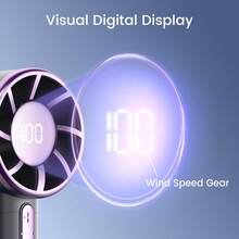 Portable Handheld Fan, Speed (1-100) Adjustable Turbo Mini Fan Double-Click To Launch, 3000mAh Battery Rechargeable Personal Fan With Metal Body, Digital Display, Gifts For Women Men Travel/Camping/Outdoor-Grey - Handheld - View 5