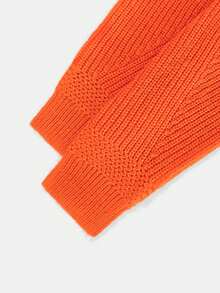 Women's Round Neck Orange Ribbed Long Sleeve Cropped Knit Top, Casual Street Style, Suitable For Autumn/Winter, Holiday Dates And Commuting, Versatile - Burnt Orange - View 7