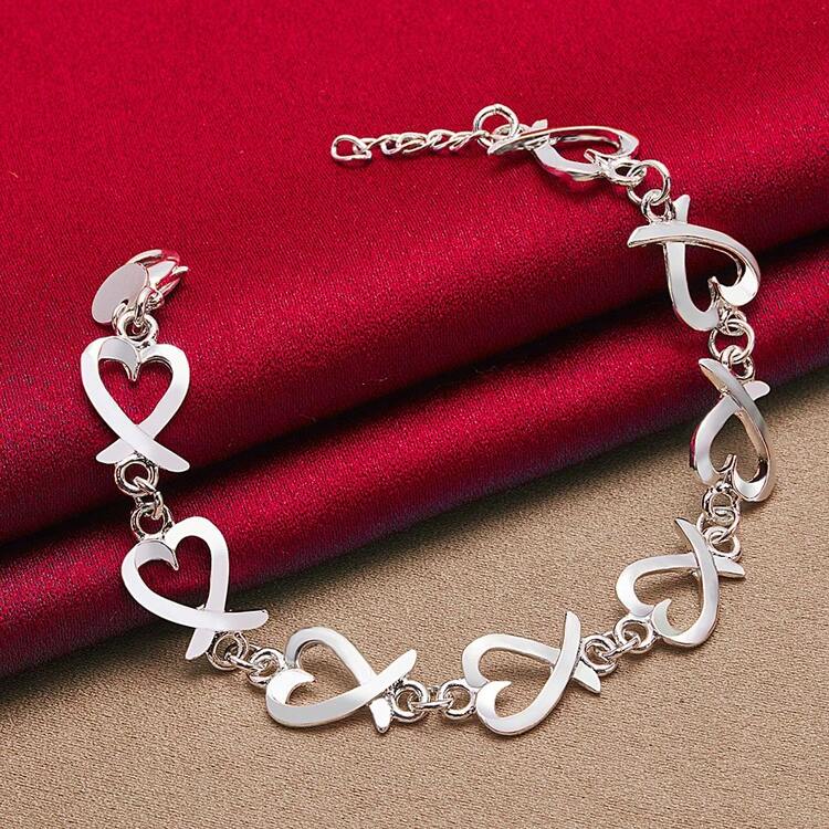 Set Gelang, Anting, dan Cincin Berbentuk Hati Berlapis Perak Sterling 925 untuk Wanita, Perhiasan Pesta Pernikahan dan Pertunangan - Perak - View 5