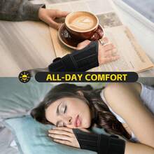Wrist Support Brace, Nighttime Support, With 4 Support Bars, Adjustable, Suitable For Women And Men, Left And Right Hands - Black - View 8