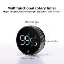 1pc Kitchen Timer For Cooking Baking, Home Countdown Timer Reminder Alarm Clock With Magnetic Backing, Rotary Timer With 3 Volume Levels, Time Management Remind Timer, 3*AAA Battery Operated (Battery Not Included) - LED digital display - View 12