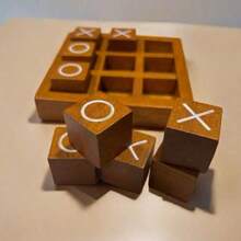 Classic Wooden Tic Tac Toe Game Set (Includes 9 Game Pieces + 1 Base), Wooden O And X Game Pieces, Suitable For 2-Player Mini Game, Farmhouse Style Coffee Table Decor, Perfect Valentine's Day Gift, Coffee Table Game - Multi-color - View 5