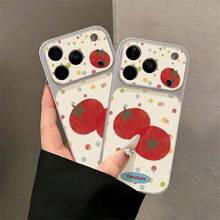 1 buah Casing Ponsel Silikon Motif Kulit Krem dengan Tekstur Titik-titik Kecil Berwarna-warni, Dua Buah Tomat, Label Bahasa Inggris, Jendela Besar, Perlindungan Penuh, Kompatibel dengan Semua Seri Apple, Gaya Korea, Warna Segar dengan Saturasi Rendah, Lembut, Motif Buah dan Sayuran, Pelindung Anti Jatuh - Perak - View 8