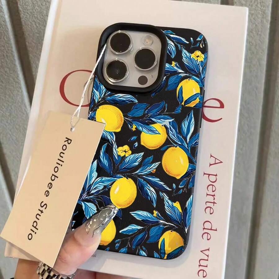 Full Screen Blue Leaf Lemon Lychee Pattern Phone Case For IPhone 17 16 15 14 13 12 11 Pro Max Plus Air 17E 16E XS Max X XR Cover - 1 - 查看 1
