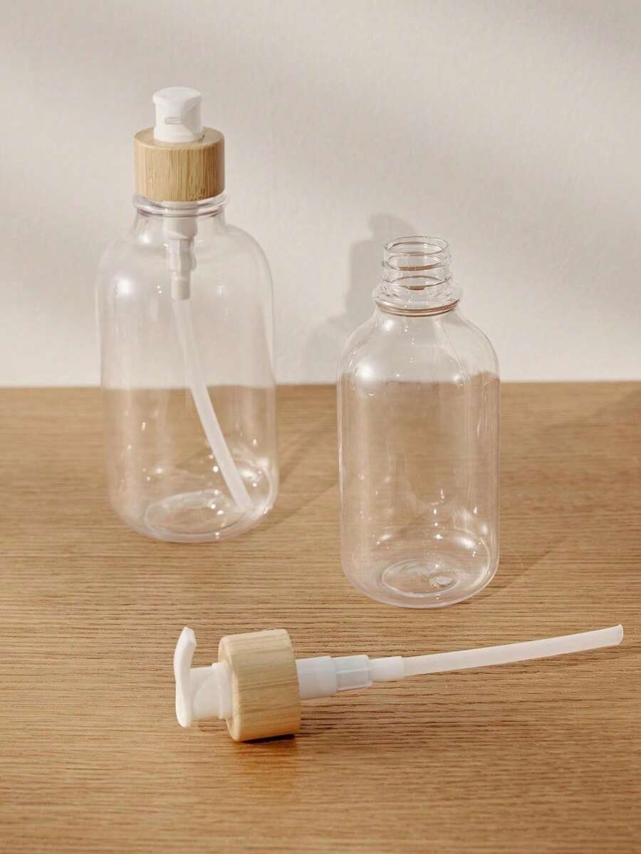 Haus Hana 1 件透明皂液器，带竹泵，适用于沐浴露、乳液和洗手液，16 盎司塑料洗碗机和洗手液分配器套装，可再填充液体皂液瓶，适用于厨房家居浴室装饰秋季装饰返校