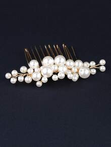 5pcs Elegant Handmade Faux Pearl U-Shaped Hair Combs And Hair Pins Headpiece, For Wedding And Bridal Decoration - Gold - View 5