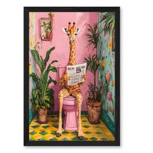 1PC Canvas Wall Art, Fun Animal Theme, Cute Giraffe Reading Newspaper In The Bathroom , Perfect For Modern Living Room, Bedroom, Bathroom Decor And Gifts, No Frame - Cartoon - View 5