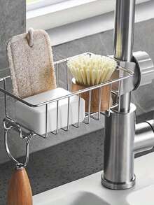 1 buah Rak Penyimpanan Keran Stainless Steel - Pengorganisasi Wastafel Dapur Tanpa Pengeboran dengan Tempat Spons, Gantungan Sikat dan Kain, Desain Anti Karat Hemat Ruang, Rak Penyimpanan Batang Shower Multifungsi, Pengorganisasi Perlengkapan Kamar Mandi, Gantungan Barang Kamar Mandi, Pengorganisasi Shower, Rak Penyimpanan Perlengkapan Kamar Mandi dan Dapur - Rak keran - View 3